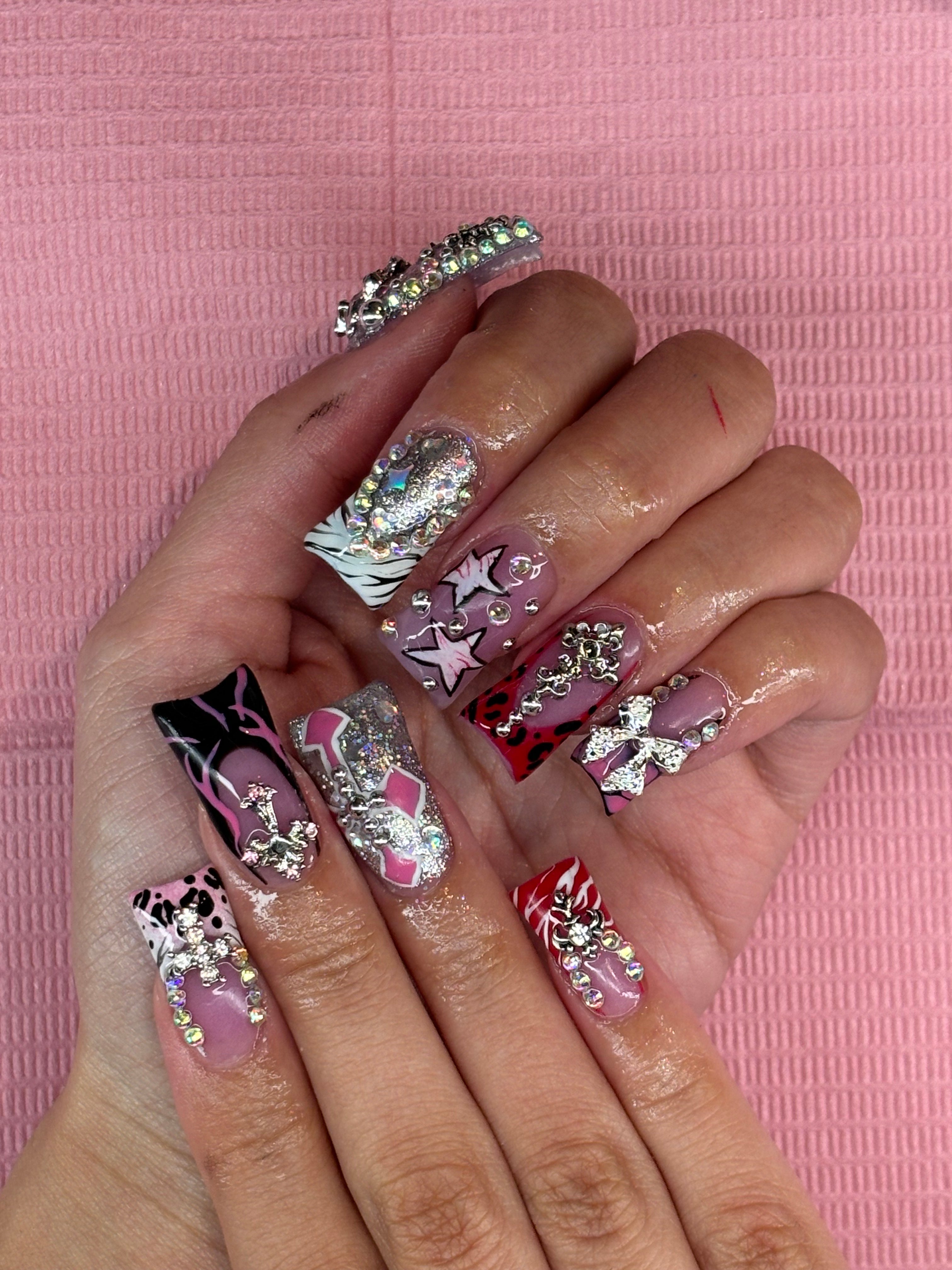 XL colourful duck press on nails