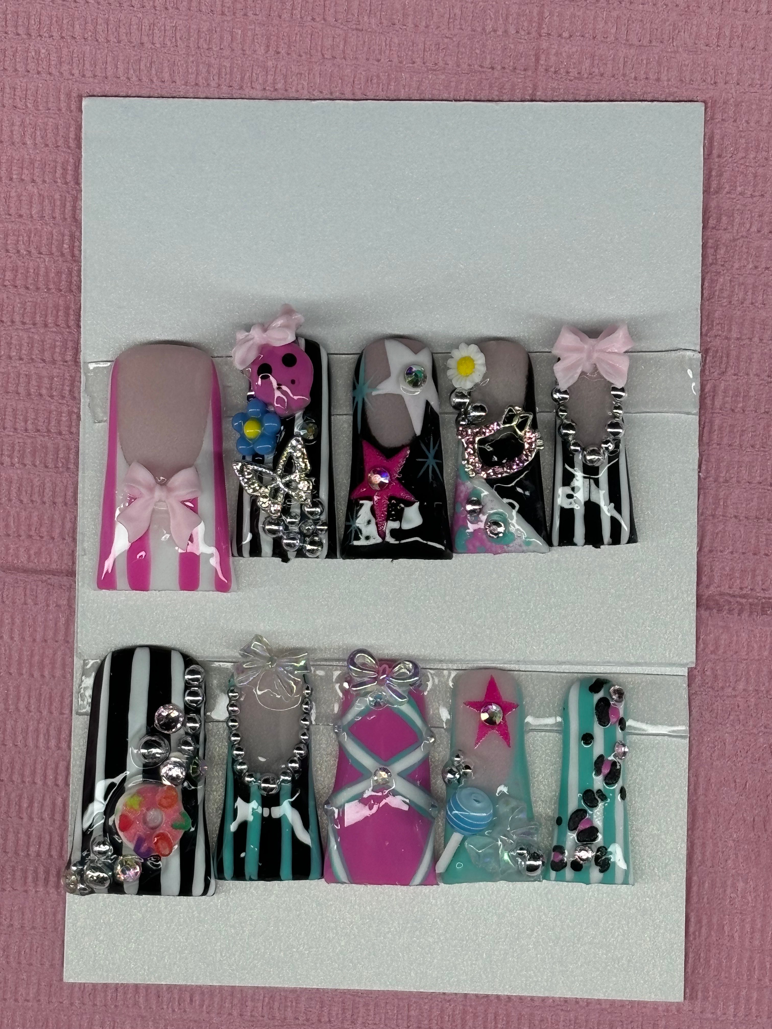 XL colourful duck press on nails