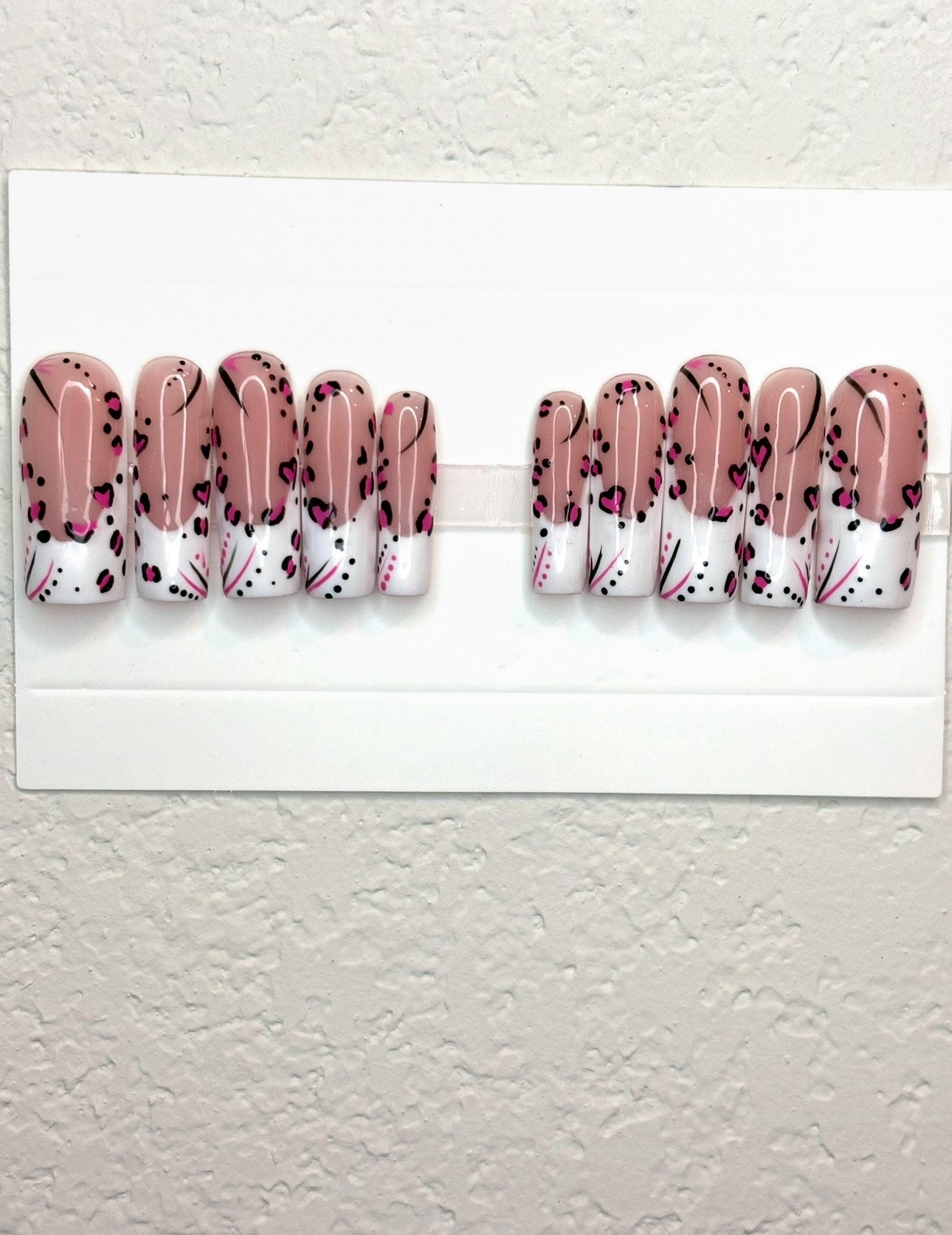 XL white leopard print press on nails