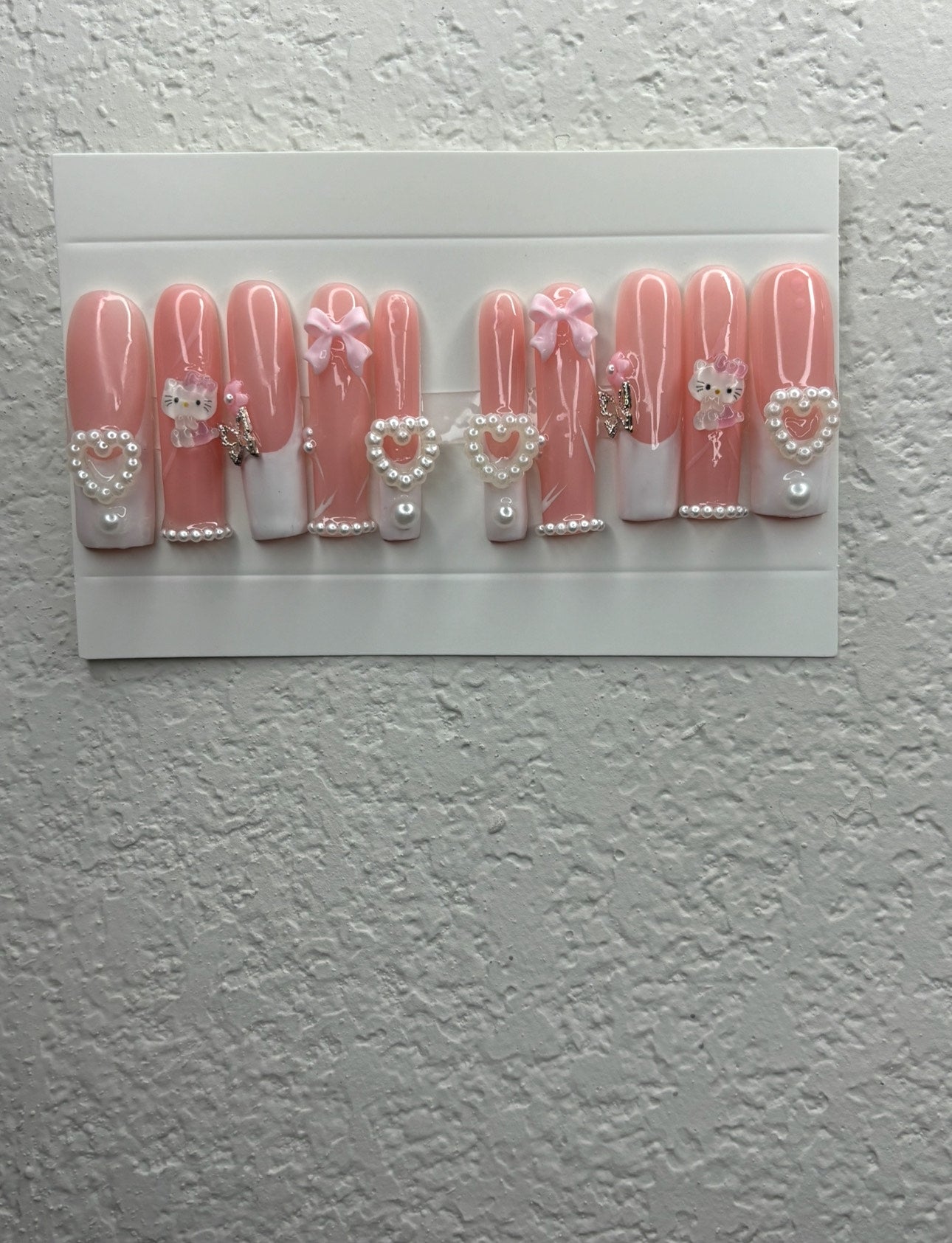 XXL white hello kitty press on nails