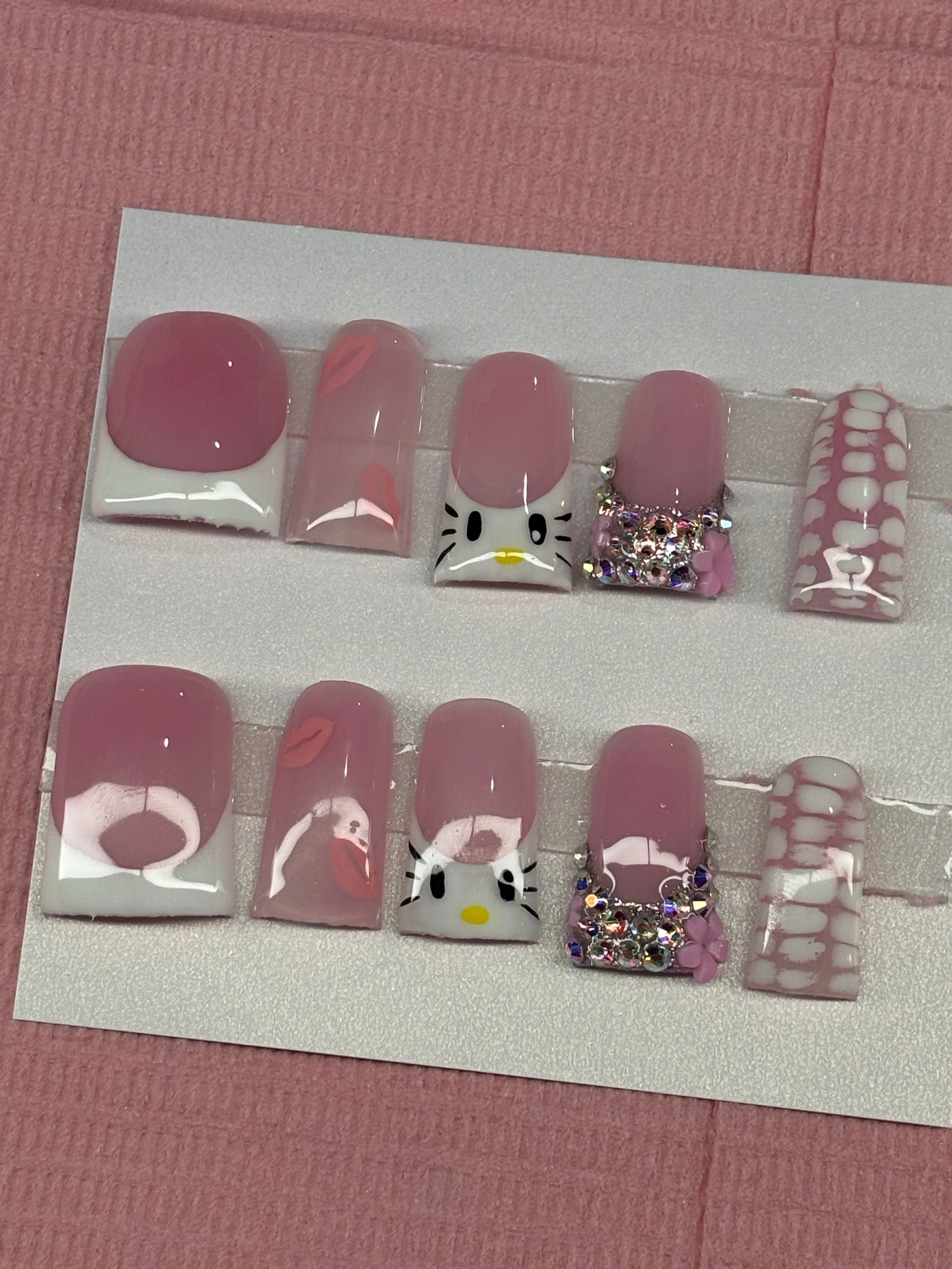short hello kitty duck press on nails