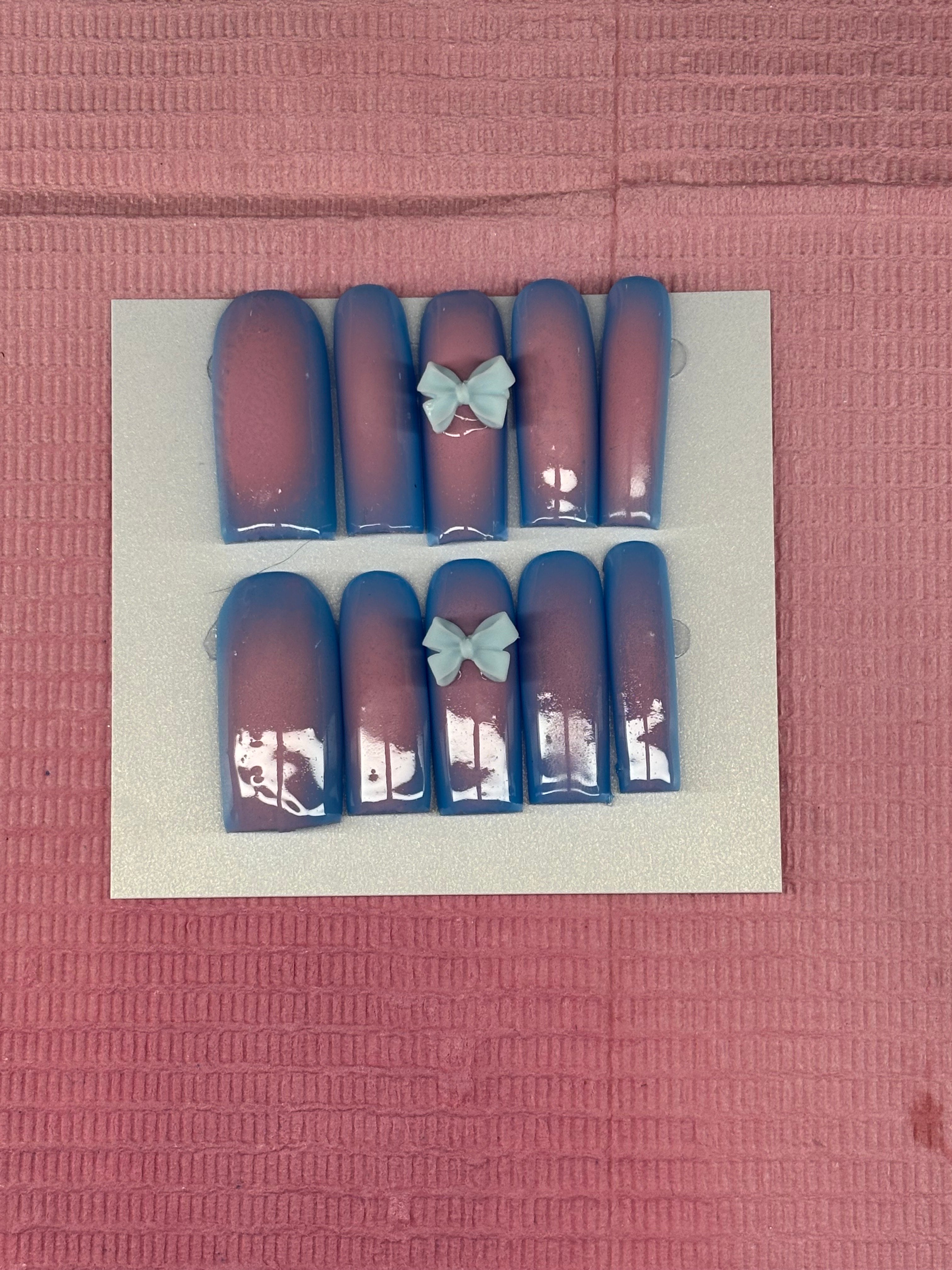 XL pink and blue aura press on nails