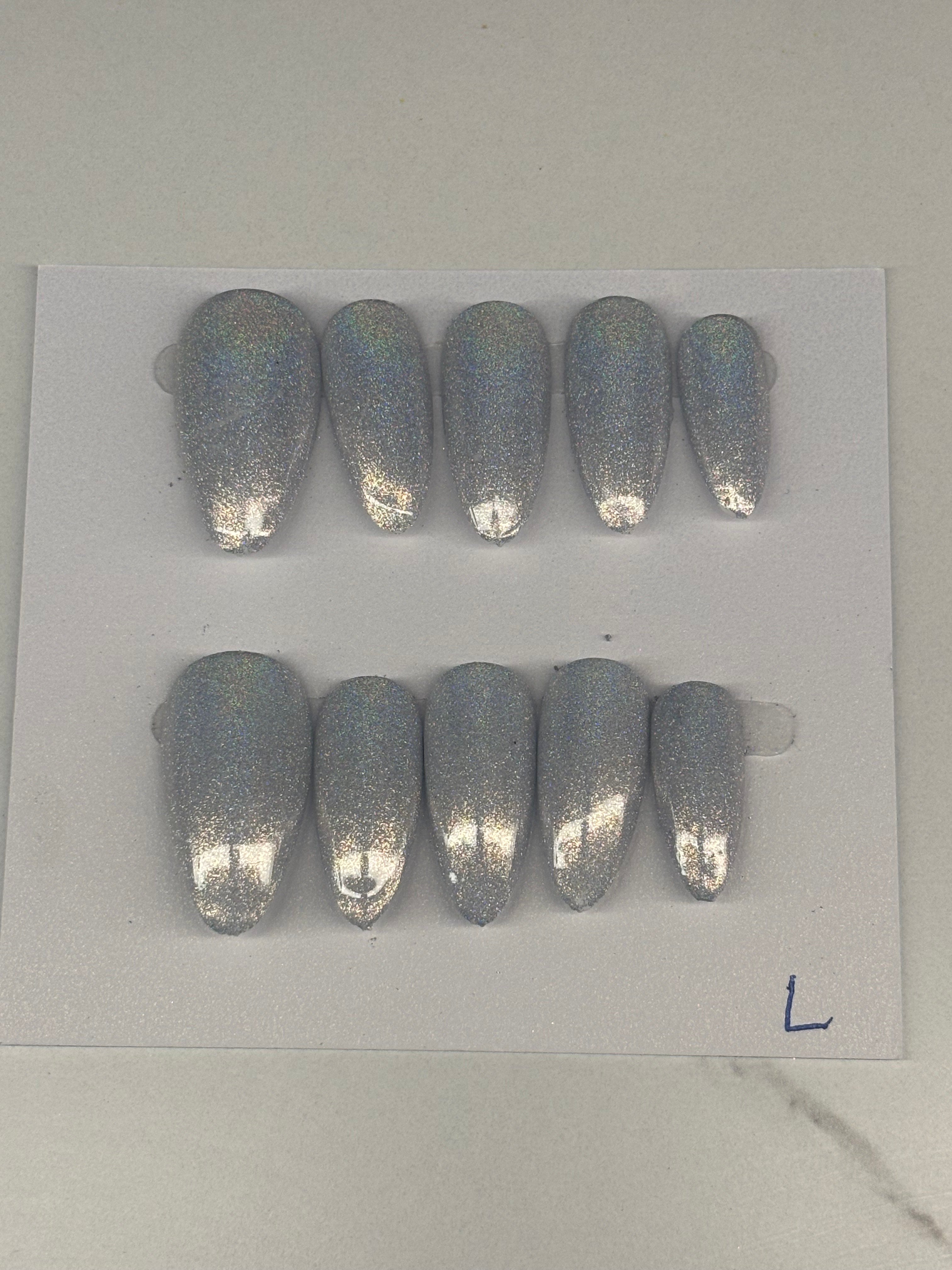 long chrome press on nails