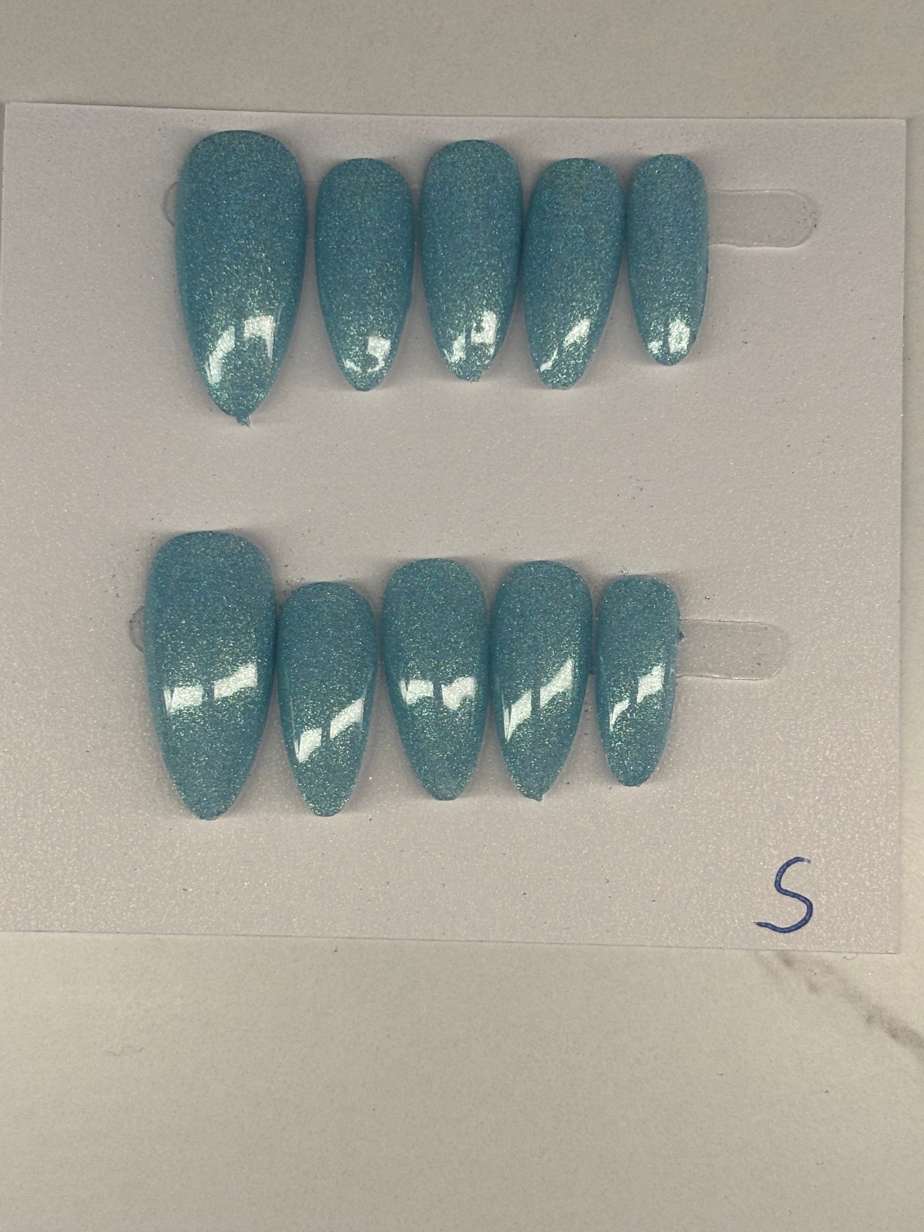 long blue crome press on nails