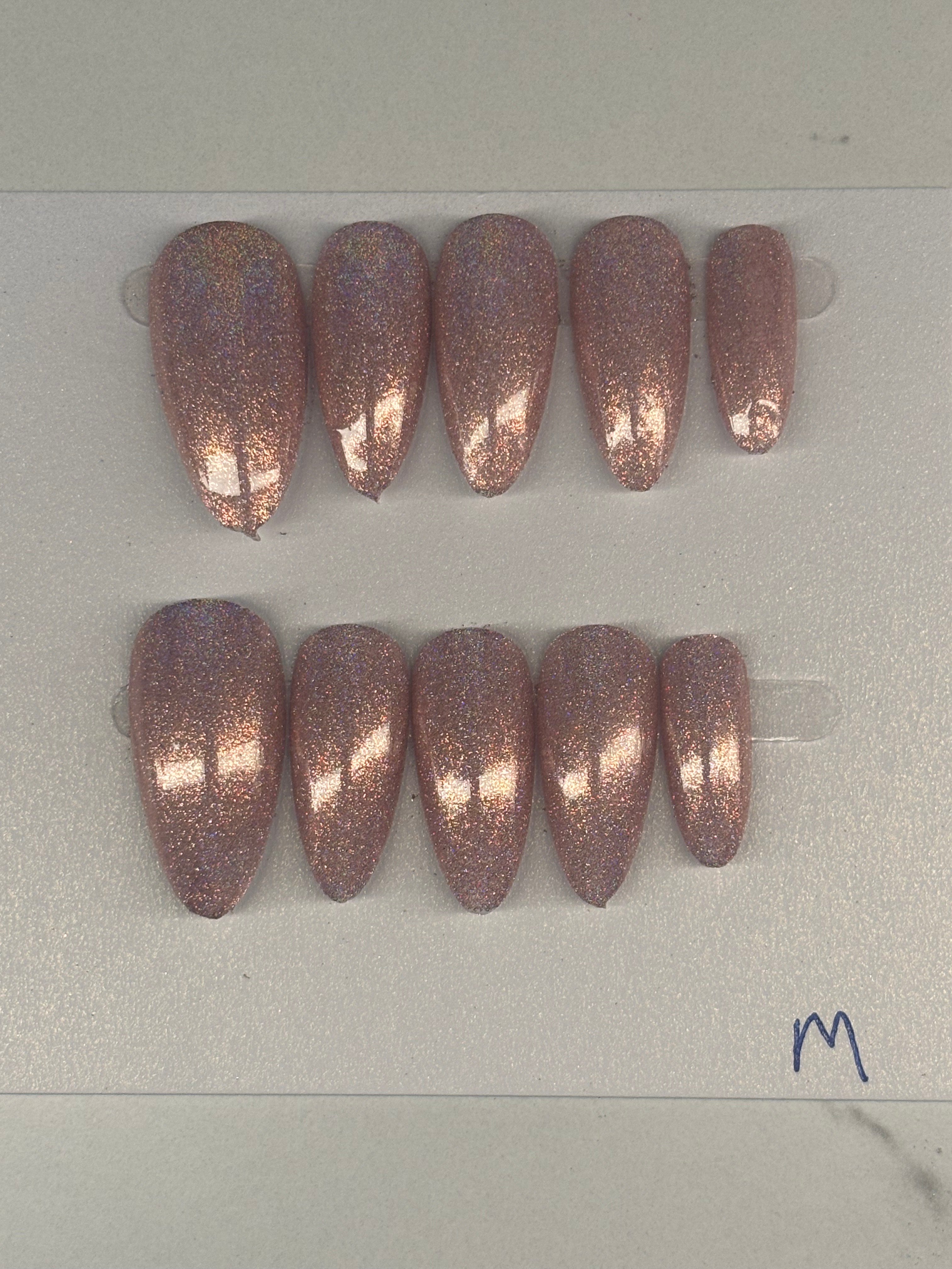 long pink crome press on nails