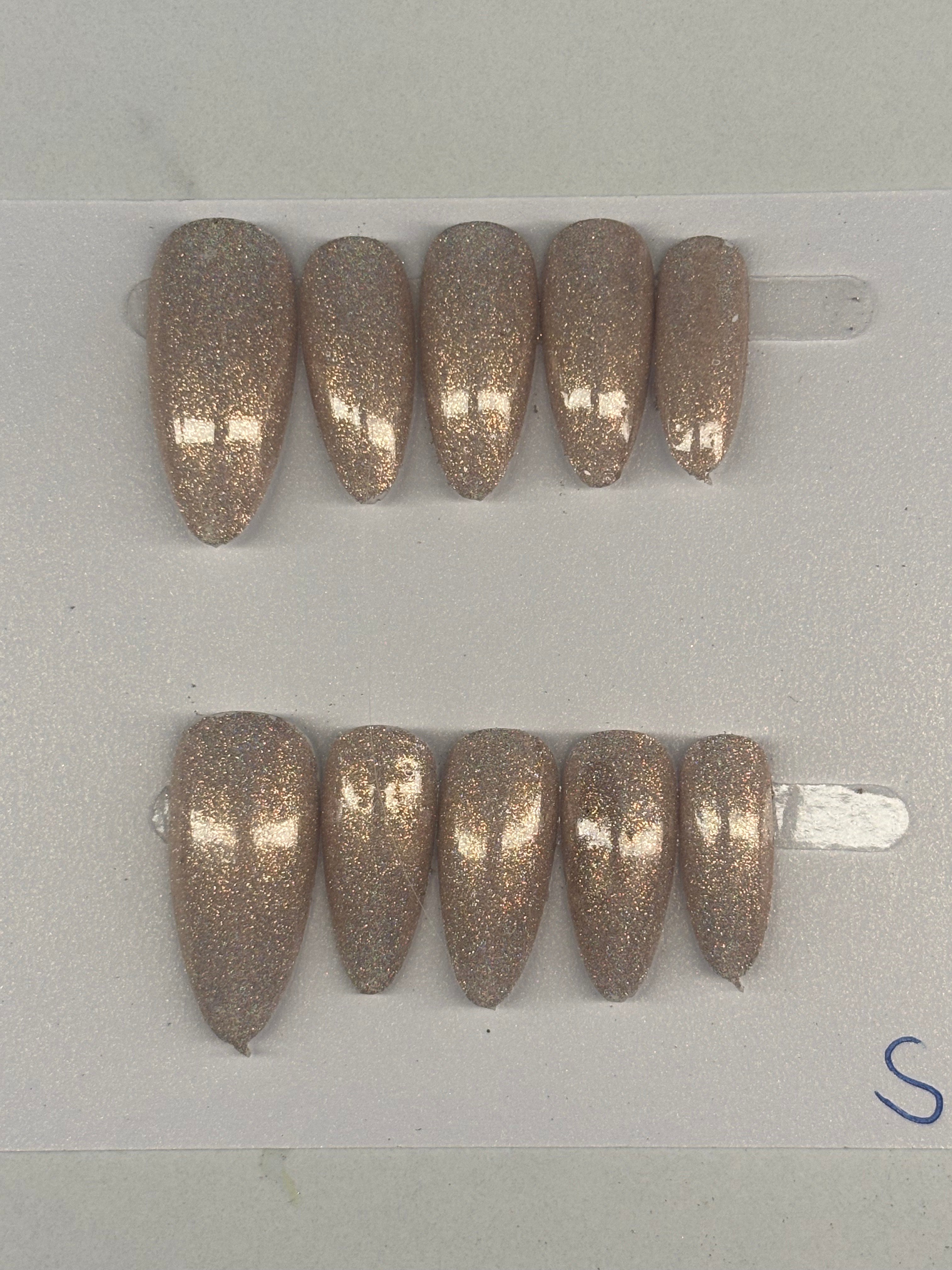 long light gold chrome press on nails