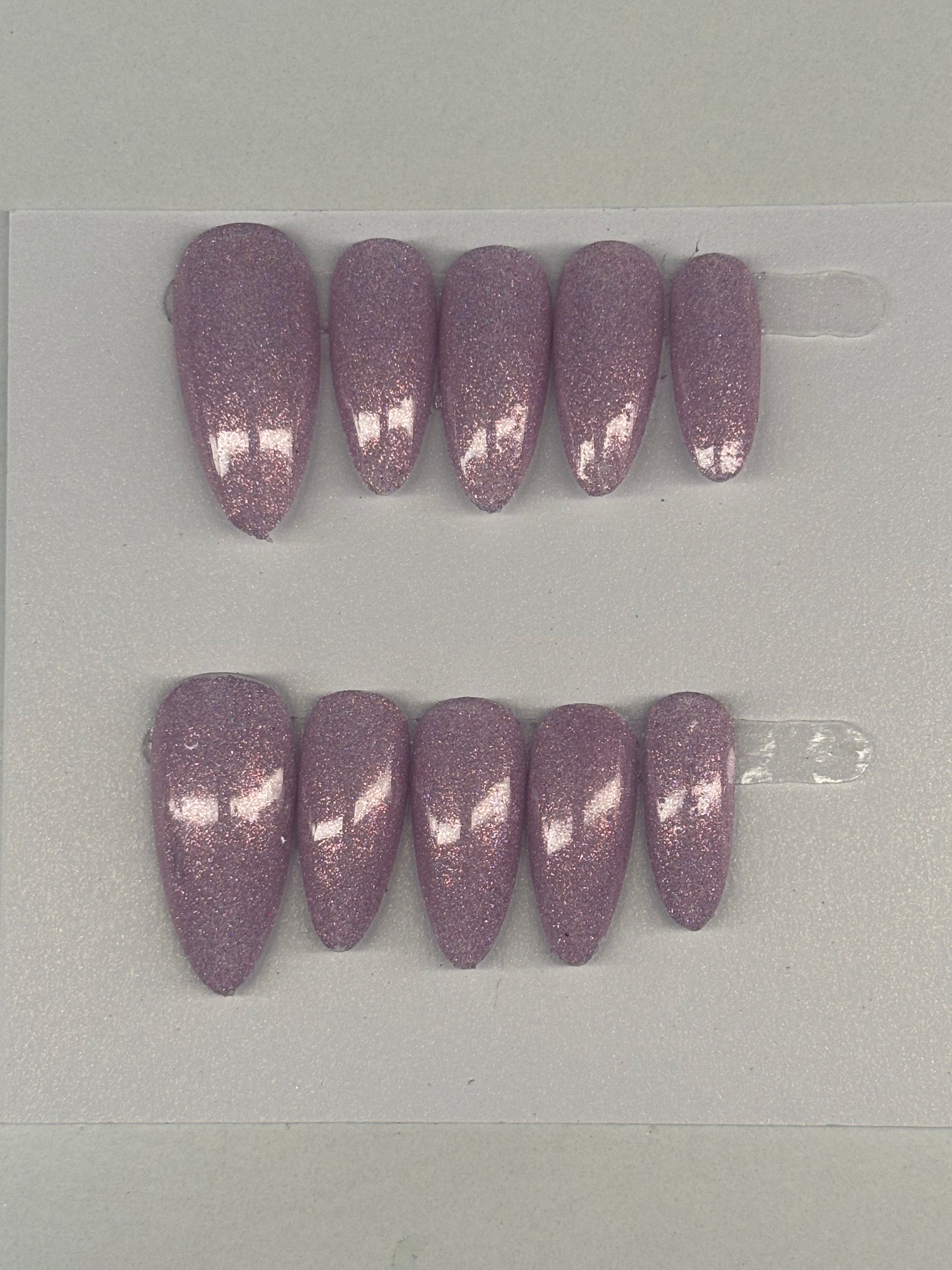 long purple chrome press on nails